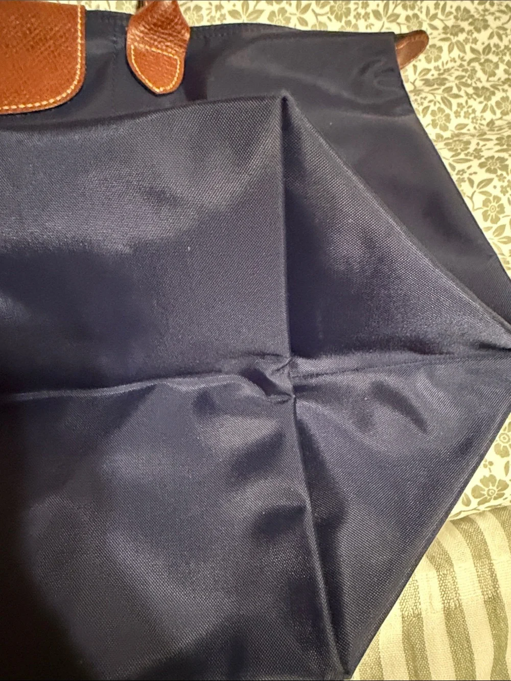 Longchamp Navy Tote with Brown Leather Trim - Picture 2 of 7